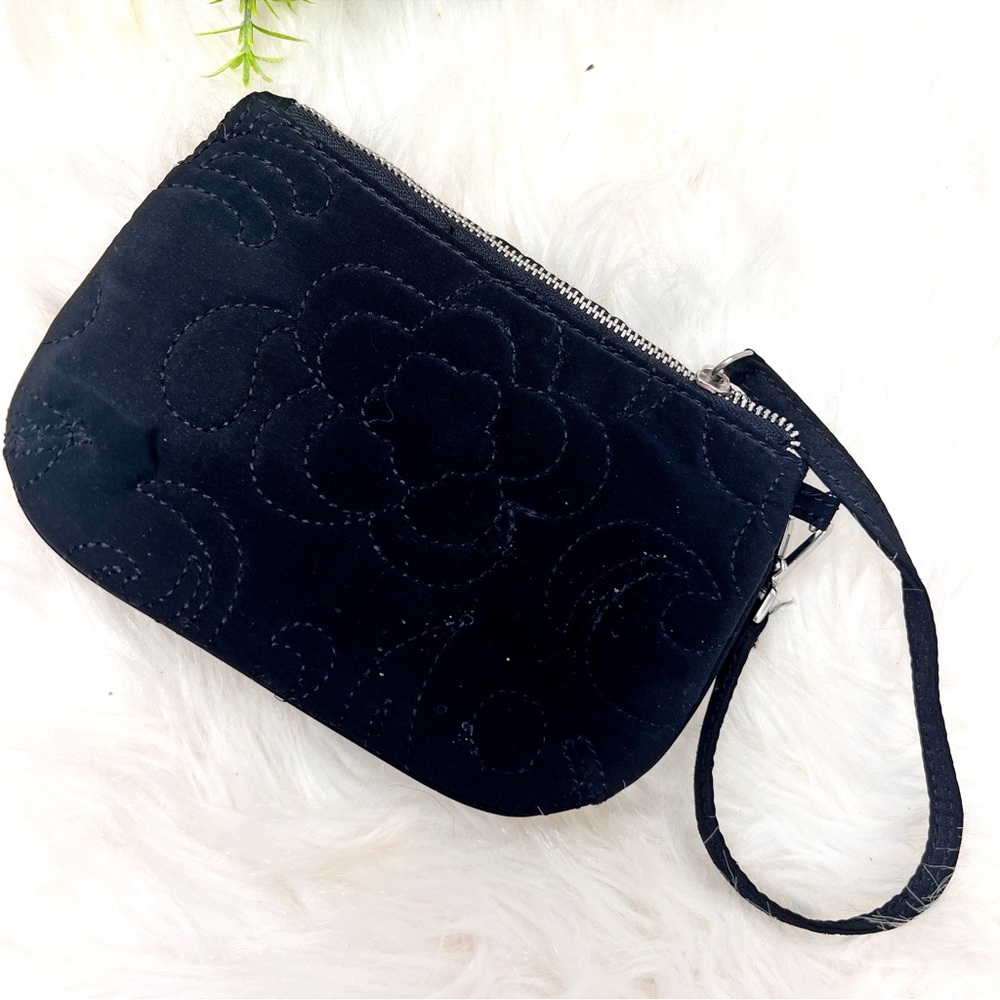 Vera Bradley Black Quilted Wristlet Floral RFID Wallet Clutch Small Purse - Picture 5 of 9